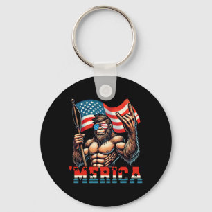 Bigfoot Merica Rock American Flag Patriotic 4th Of Key Ring