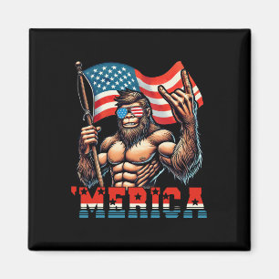 Bigfoot Merica Rock American Flag Patriotic 4th Of Magnet
