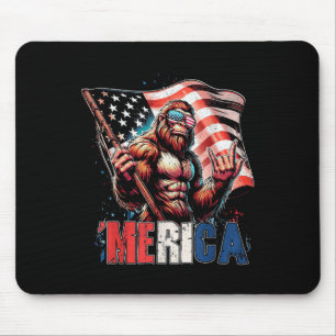 Bigfoot Merica Rock American Flag Patriotic 4th Of Mouse Mat