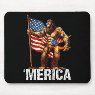 Bigfoot Merica Rock American Flag Patriotic 4th Of Mouse Mat