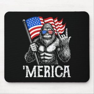 Bigfoot Merica Rock American Flag Patriotic 4th Of Mouse Mat
