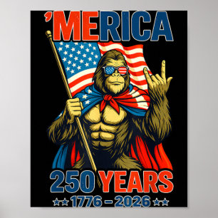Bigfoot Merica Rock American Flag Patriotic 4th of Poster