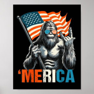 Bigfoot Merica Rock American Flag Patriotic 4th Of Poster