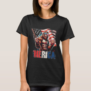 Bigfoot Merica Rock American Flag Patriotic 4th Of T-Shirt