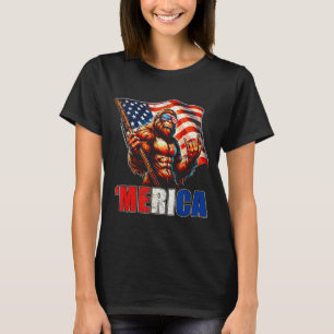 Bigfoot merica rock american flag patriotic 4th of T-Shirt