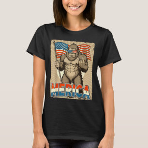 Bigfoot merica rock american flag patriotic 4th of T-Shirt