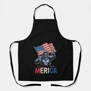 Bigfoot Merica Rock American Flag Patriotic  Apron