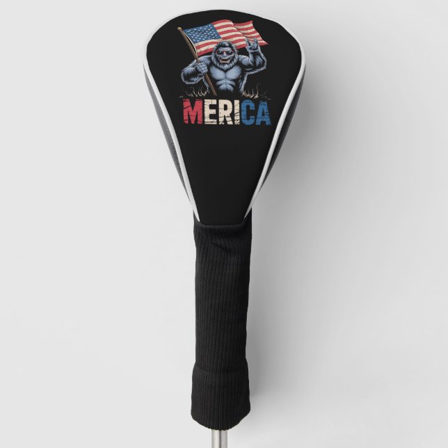 Bigfoot Merica Rock American Flag Patriotic  Golf Head Cover (Front)