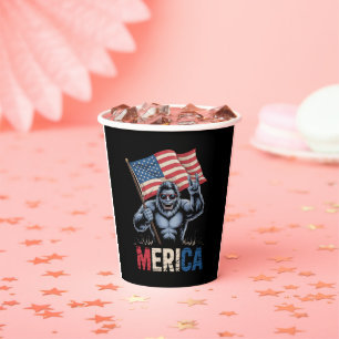 Bigfoot Merica Rock American Flag Patriotic  Paper Cups
