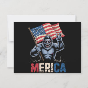Bigfoot Merica Rock American Flag Patriotic Postcard
