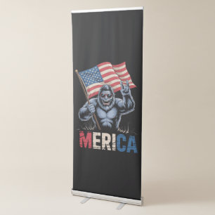 Bigfoot Merica Rock American Flag Patriotic Retractable Banner
