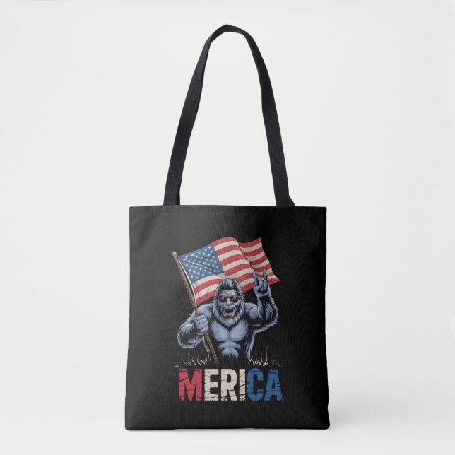 Bigfoot Merica Rock American Flag Patriotic  Tote Bag (Front)