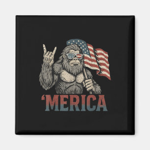 Bigfoot Merica Rock American Flag Patriotic Usa 4t Magnet