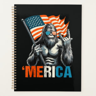 Bigfoot Merica Rock American Flag Planner