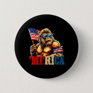 Bigfoot Merica Rock American Flag USA Patriotic 6 Cm Round Badge
