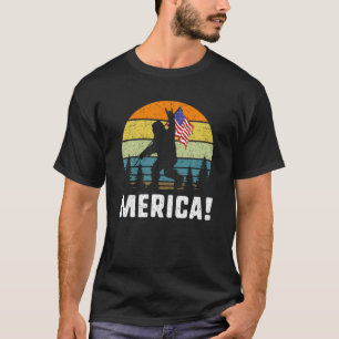 Bigfoot Merica Rock and Roll USA Flag Funny Forest T-Shirt