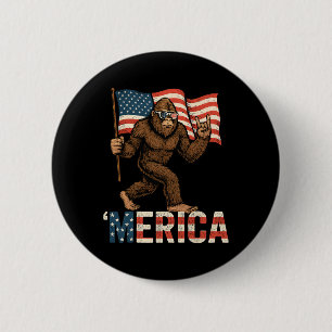 Bigfoot Merica Rock Patriotic American Flag 4th Of 6 Cm Round Badge