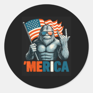 Bigfoot Merica Rock Patriotic American Flag 4th Of Classic Round Sticker