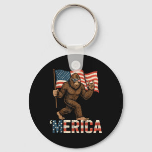 Bigfoot Merica Rock Patriotic American Flag 4th Of Key Ring