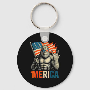 Bigfoot Merica Rock Patriotic American Flag 4th Of Key Ring