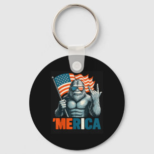 Bigfoot Merica Rock Patriotic American Flag 4th Of Key Ring