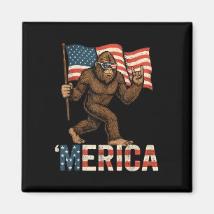 Bigfoot Merica Rock Patriotic American Flag 4th Of Magnet