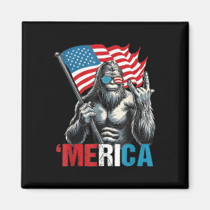 Bigfoot Merica Rock Patriotic American Flag 4th Of Magnet