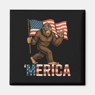Bigfoot Merica Rock Patriotic American Flag 4th Of Magnet