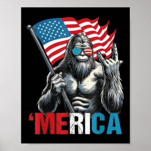 Bigfoot Merica Rock Patriotic American Flag 4th Of Poster