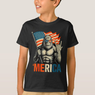 Bigfoot Merica Rock Patriotic American Flag 4th Of T-Shirt