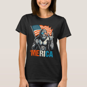 Bigfoot Merica Rock Usa American Flag 4th Of July T-Shirt