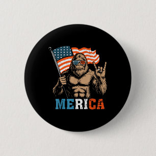 Bigfoot Merica Rock Usa Flag Patriotic 4th Of July 6 Cm Round Badge