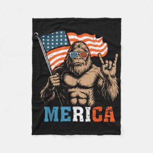 Bigfoot Merica Rock Usa Flag Patriotic 4th Of July Fleece Blanket