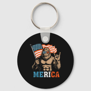 Bigfoot Merica Rock Usa Flag Patriotic 4th Of July Key Ring