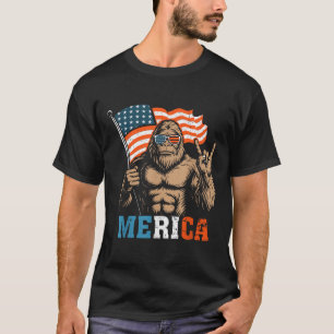 Bigfoot Merica Rock Usa Flag Patriotic 4th Of July T-Shirt