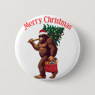 Bigfoot Merry Christmas Tree Lights Sasquatch Xmas 6 Cm Round Badge