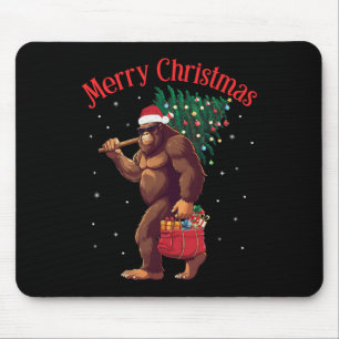 Bigfoot Merry Christmas Tree Lights Sasquatch Xmas Mouse Mat