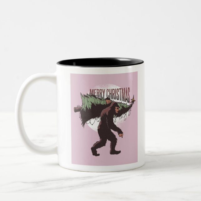 Bigfoot Merry Christmas Two-Tone Coffee Mug (Left)