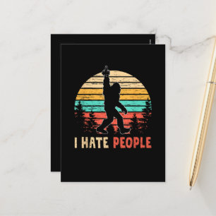 Bigfoot Middle Finger I Hate People Holiday Postcard