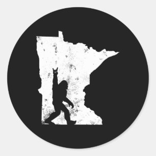 Bigfoot Minnesota State Map Sasquatch Men Women Gi Classic Round Sticker