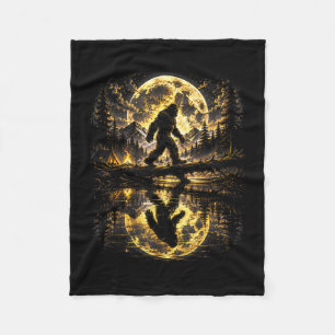 Bigfoot moonlight forest reflection adventure fleece blanket