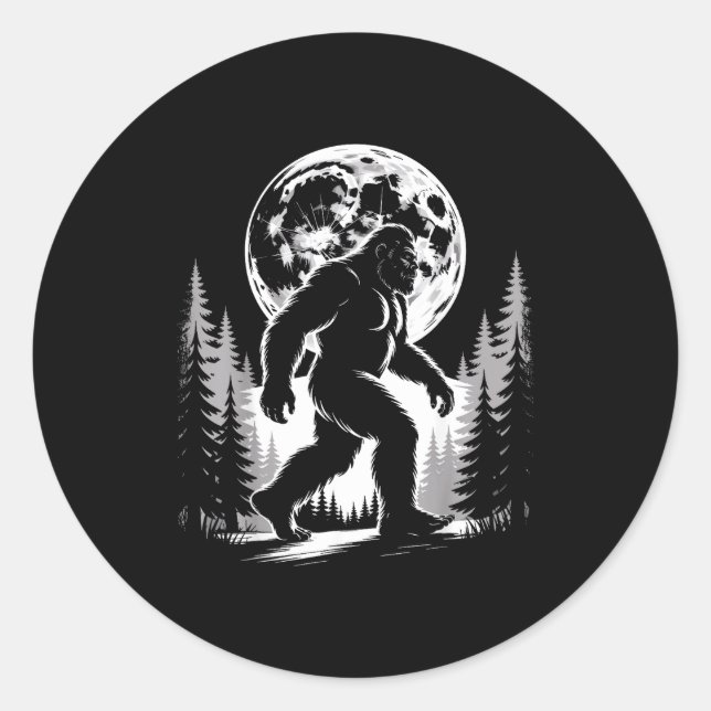 Bigfoot Moonlight Sasquatch Forest Cryptid Outdoor Classic Round Sticker (Front)