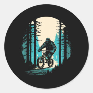 Bigfoot Mountain Biker Sasquatch Mtb Biking Forest Classic Round Sticker