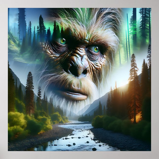 Bigfoot, Mountains, River and Forest Poster (Front)