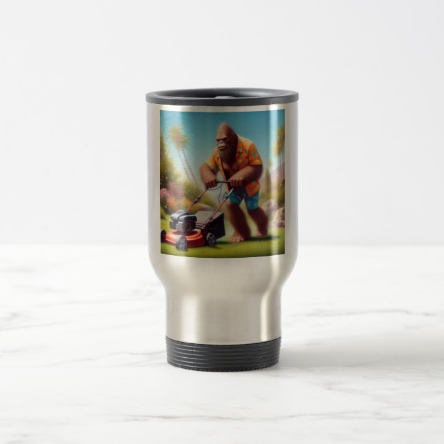 Bigfoot Mowing Travel Mug (Center)