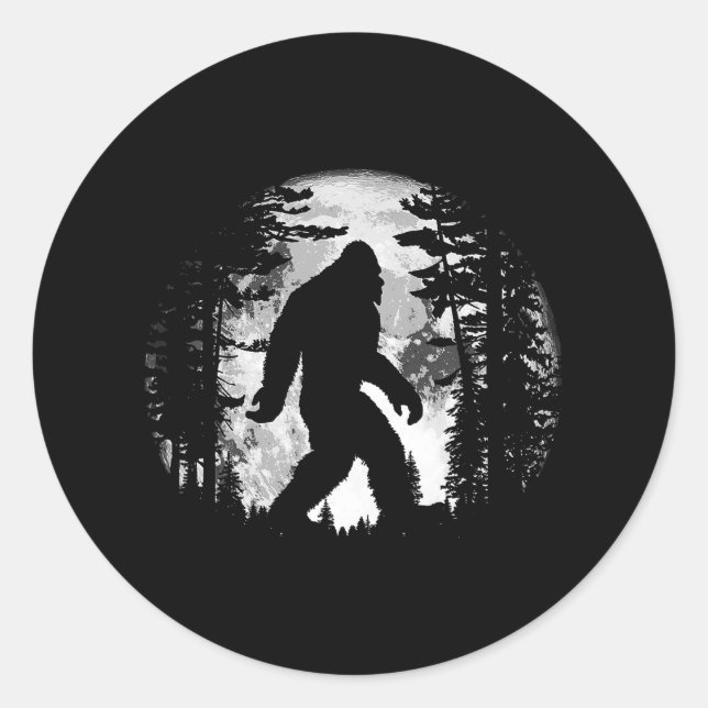 Bigfoot Night Stroll Cool Full Moon & Tree Tunnel Classic Round Sticker (Front)