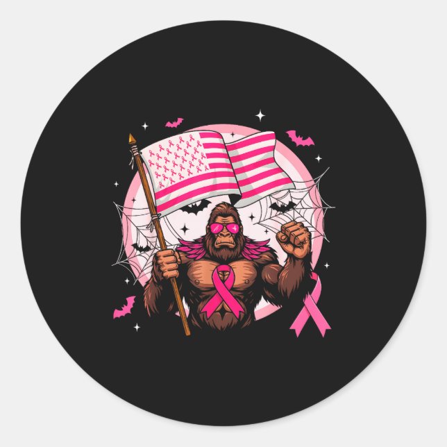 Bigfoot Nk Ribbon Breast Cancer Awareness Month Wo Classic Round Sticker (Front)