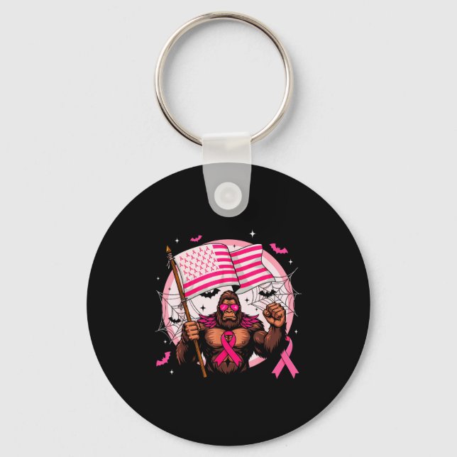 Bigfoot Nk Ribbon Breast Cancer Awareness Month Wo Key Ring (Front)