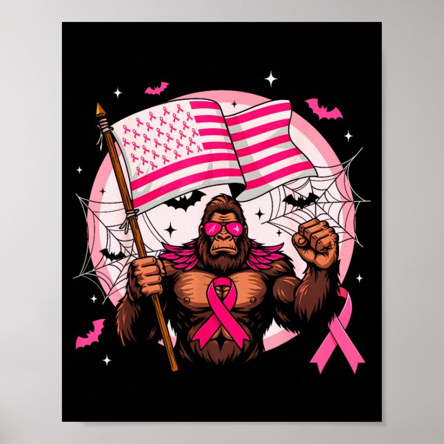 Bigfoot Nk Ribbon Breast Cancer Awareness Month Wo Poster (Front)