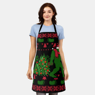 Bigfoot on knit background apron